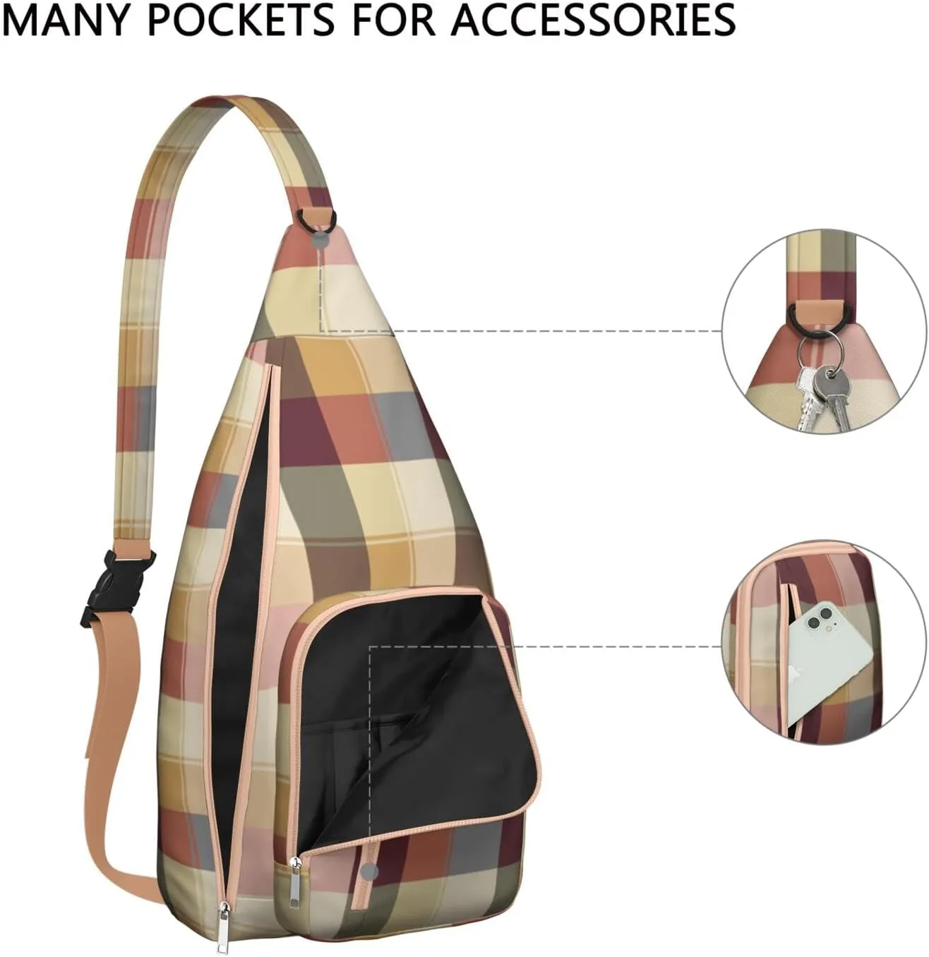 Shoulder Sling Crossbody Casual Chest Bag For Travel Sports Running,Backpack for Men & Women Lightweight Sports BagCrossbody Concealed Carry,Plaid Shoulder Bag Waterproof Chest Bag