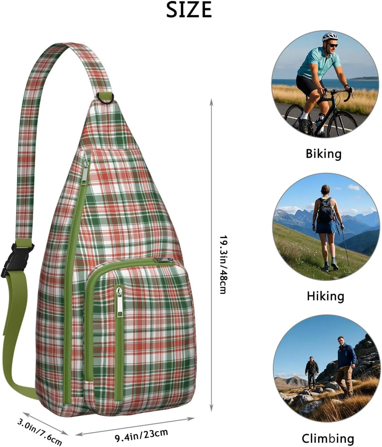 Shoulder Sling Crossbody Casual Chest Bag For Travel Sports Running,Backpack for Men & Women Lightweight Sports BagCrossbody Concealed Carry,Plaid Shoulder Bag Waterproof Chest Bag