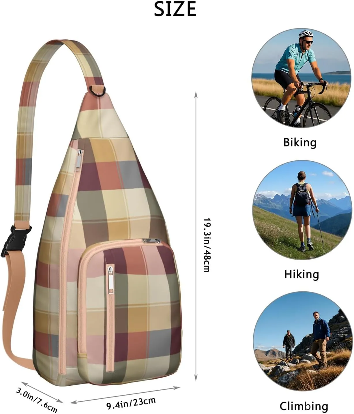 Shoulder Sling Crossbody Casual Chest Bag For Travel Sports Running,Backpack for Men & Women Lightweight Sports BagCrossbody Concealed Carry,Plaid Shoulder Bag Waterproof Chest Bag