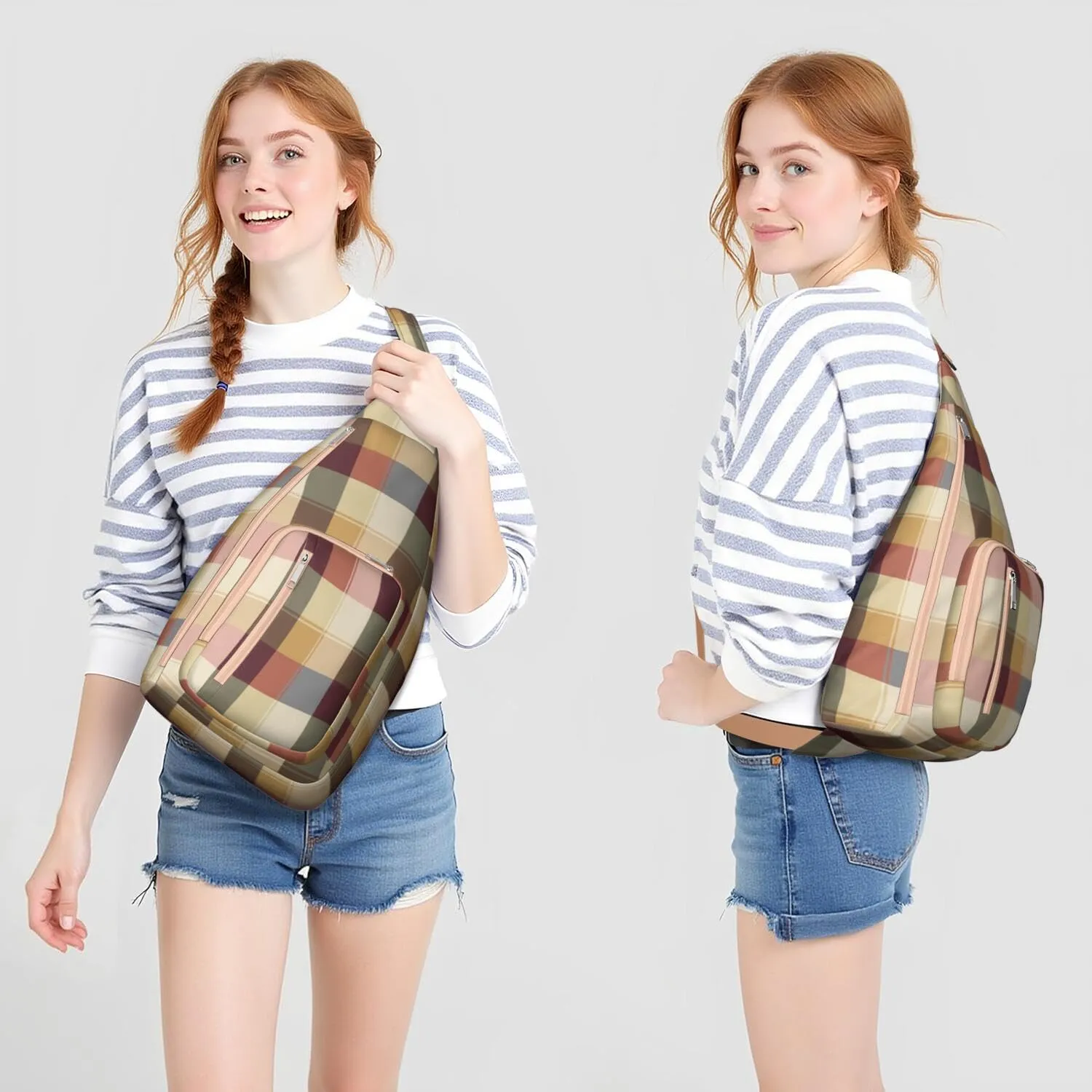 Shoulder Sling Crossbody Casual Chest Bag For Travel Sports Running,Backpack for Men & Women Lightweight Sports BagCrossbody Concealed Carry,Plaid Shoulder Bag Waterproof Chest Bag