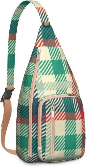 Shoulder Sling Crossbody Casual Chest Bag For Travel Sports Running,Backpack for Men & Women Lightweight Sports BagCrossbody Concealed Carry,Plaid Shoulder Bag Waterproof Chest Bag