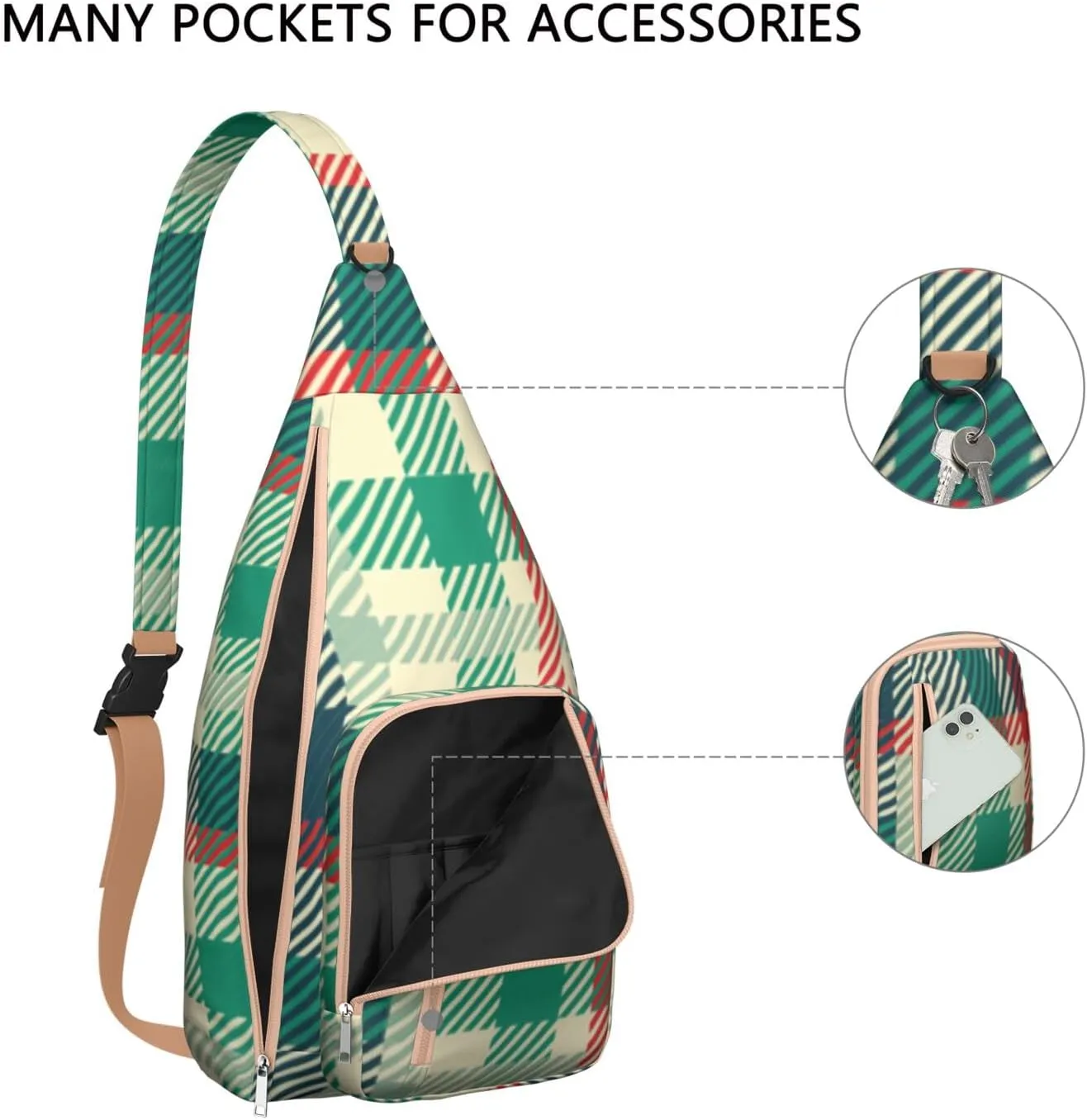Shoulder Sling Crossbody Casual Chest Bag For Travel Sports Running,Backpack for Men & Women Lightweight Sports BagCrossbody Concealed Carry,Plaid Shoulder Bag Waterproof Chest Bag