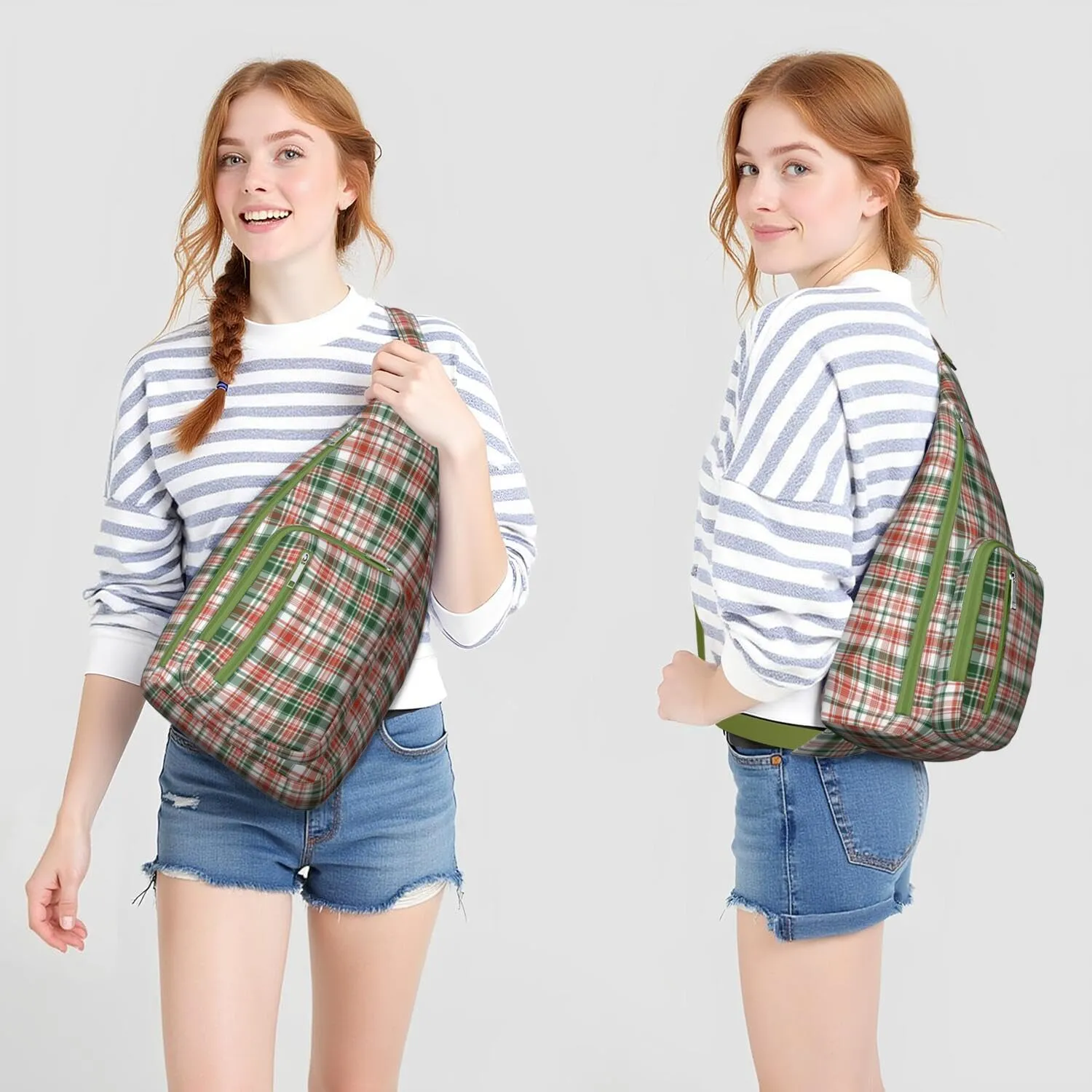 Shoulder Sling Crossbody Casual Chest Bag For Travel Sports Running,Backpack for Men & Women Lightweight Sports BagCrossbody Concealed Carry,Plaid Shoulder Bag Waterproof Chest Bag