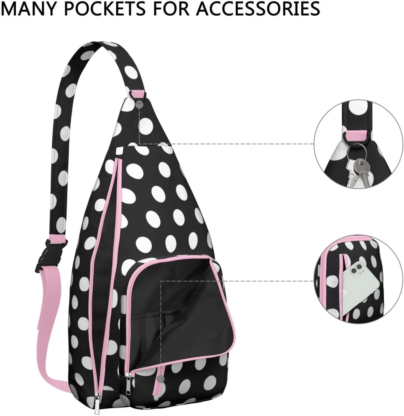 Shoulder Sling Crossbody Casual Chest Bag For Travel Sports Running,Backpack for Men & Women Lightweight Sports BagCrossbody Concealed Carry,Polka Shoulder Bag Waterproof Chest Bag