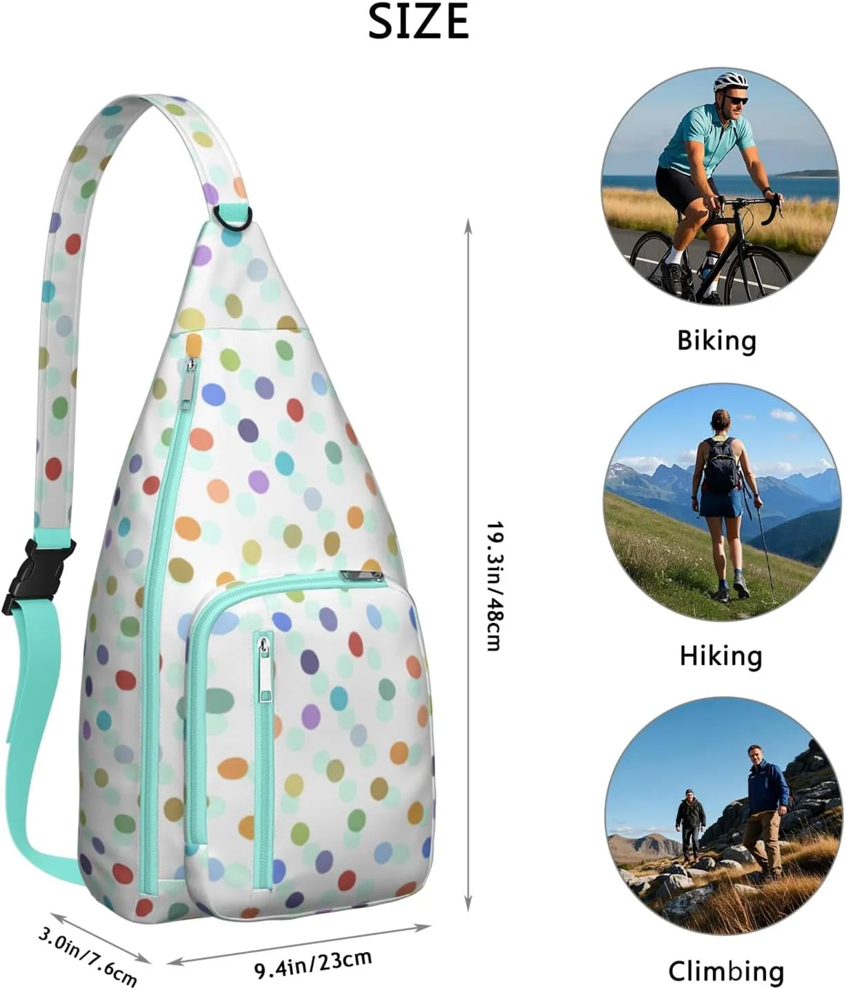 Shoulder Sling Crossbody Casual Chest Bag For Travel Sports Running,Backpack for Men & Women Lightweight Sports BagCrossbody Concealed Carry,Polka Shoulder Bag Waterproof Chest Bag