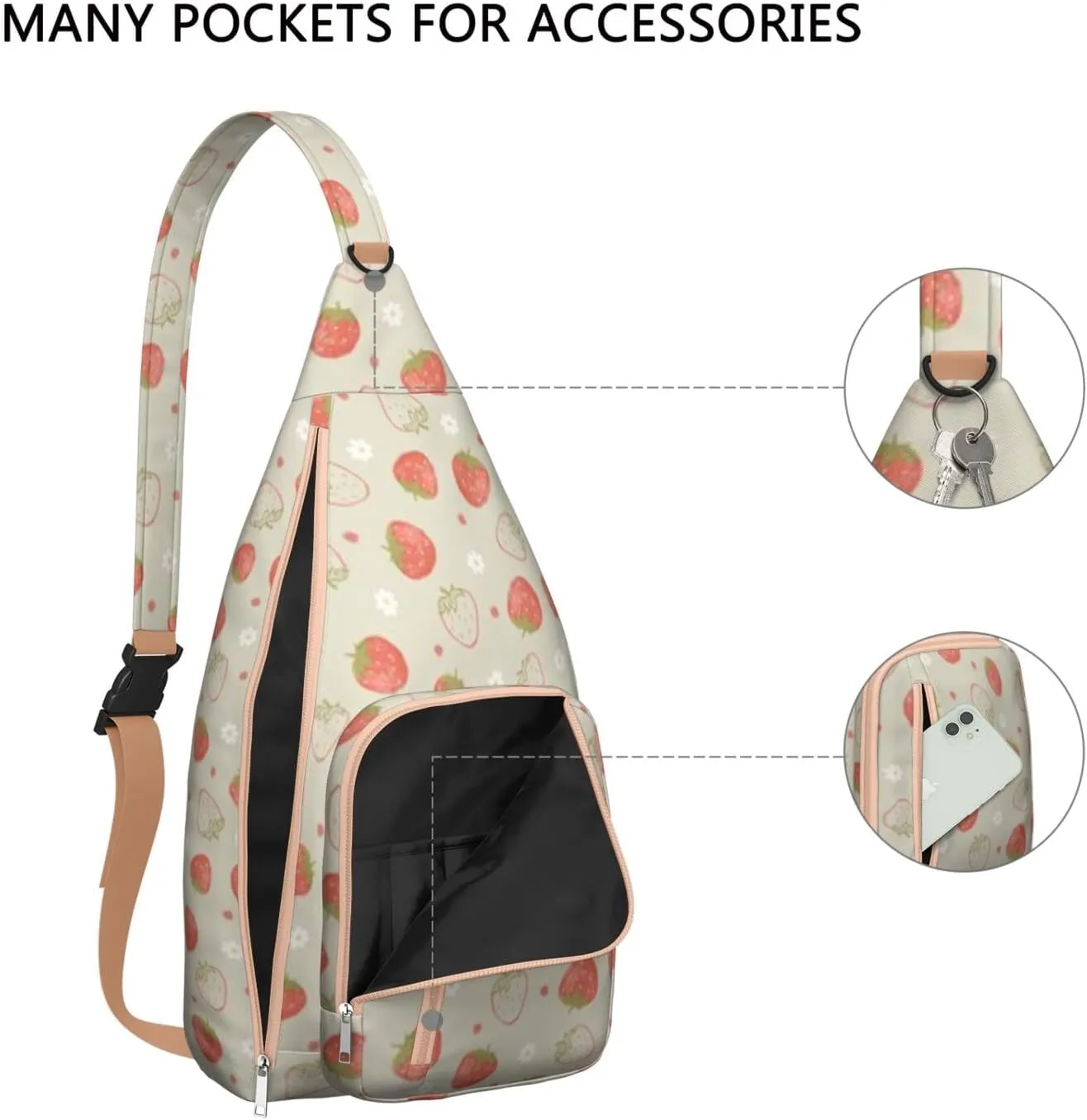 Shoulder Sling Crossbody Casual Chest Bag For Travel Sports Running,Backpack for Men & Women Lightweight Sports BagCrossbody Concealed Carry,Strawberry Shoulder Bag Waterproof Chest Bag