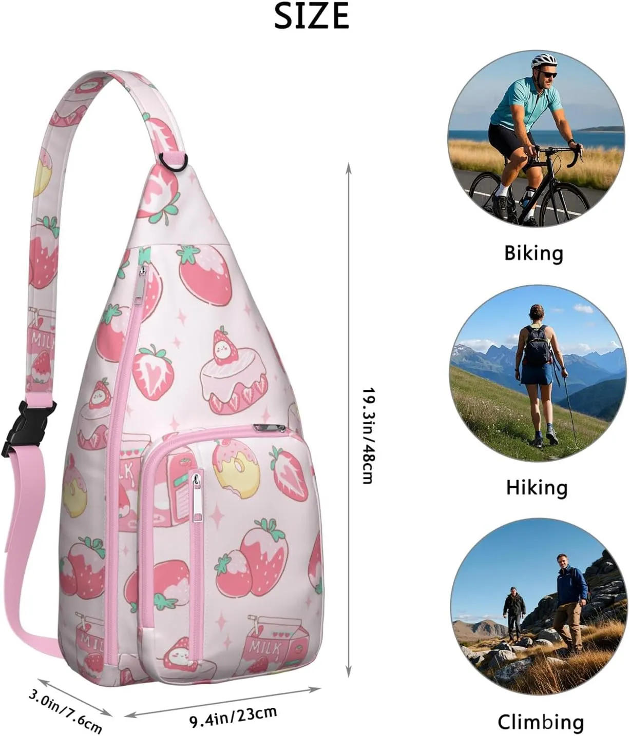 Shoulder Sling Crossbody Casual Chest Bag For Travel Sports Running,Backpack for Men & Women Lightweight Sports BagCrossbody Concealed Carry,Strawberry Shoulder Bag Waterproof Chest Bag
