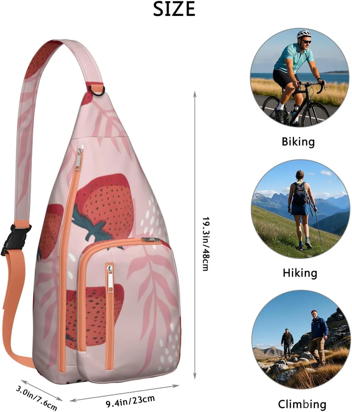 Shoulder Sling Crossbody Casual Chest Bag For Travel Sports Running,Backpack for Men & Women Lightweight Sports BagCrossbody Concealed Carry,Strawberry Shoulder Bag Waterproof Chest Bag