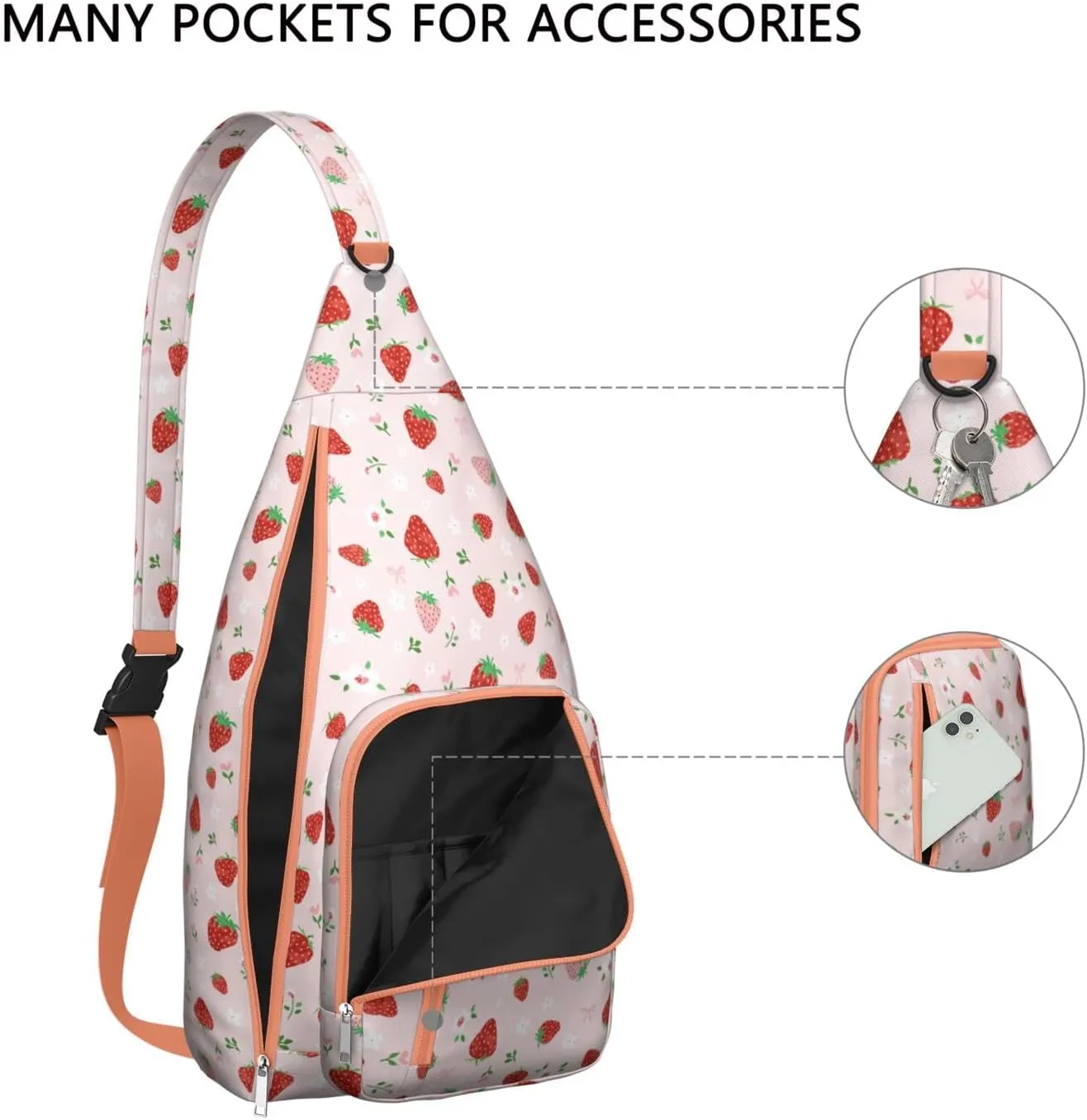 Shoulder Sling Crossbody Casual Chest Bag For Travel Sports Running,Backpack for Men & Women Lightweight Sports BagCrossbody Concealed Carry,Strawberry Shoulder Bag Waterproof Chest Bag
