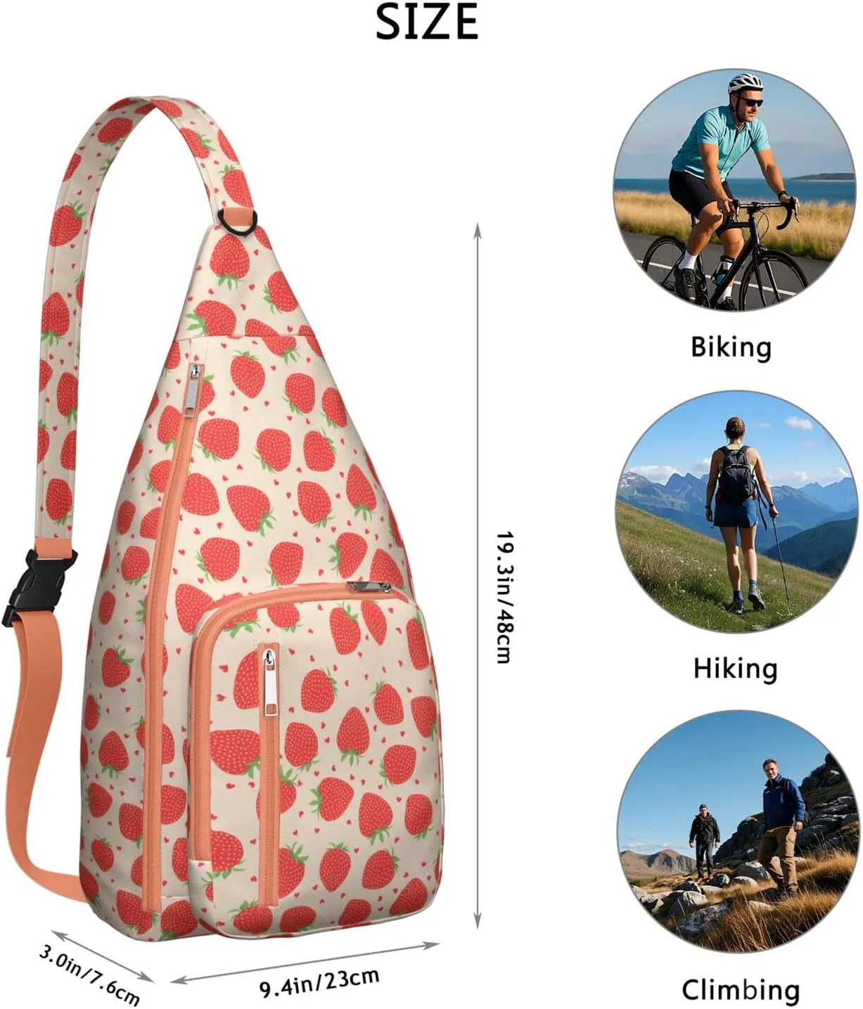 Shoulder Sling Crossbody Casual Chest Bag For Travel Sports Running,Backpack for Men & Women Lightweight Sports BagCrossbody Concealed Carry,Strawberry Shoulder Bag Waterproof Chest Bag