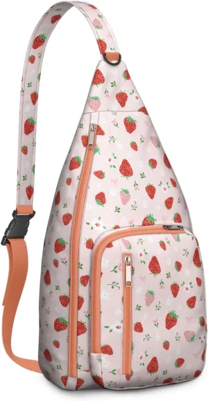 Shoulder Sling Crossbody Casual Chest Bag For Travel Sports Running,Backpack for Men & Women Lightweight Sports BagCrossbody Concealed Carry,Strawberry Shoulder Bag Waterproof Chest Bag