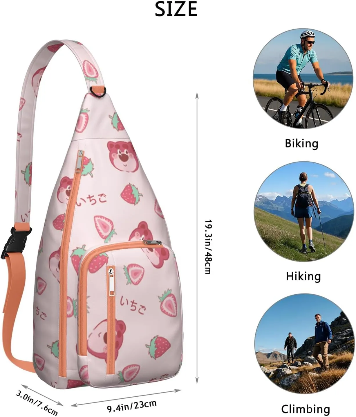 Shoulder Sling Crossbody Casual Chest Bag For Travel Sports Running,Backpack for Men & Women Lightweight Sports BagCrossbody Concealed Carry,Strawberry Shoulder Bag Waterproof Chest Bag