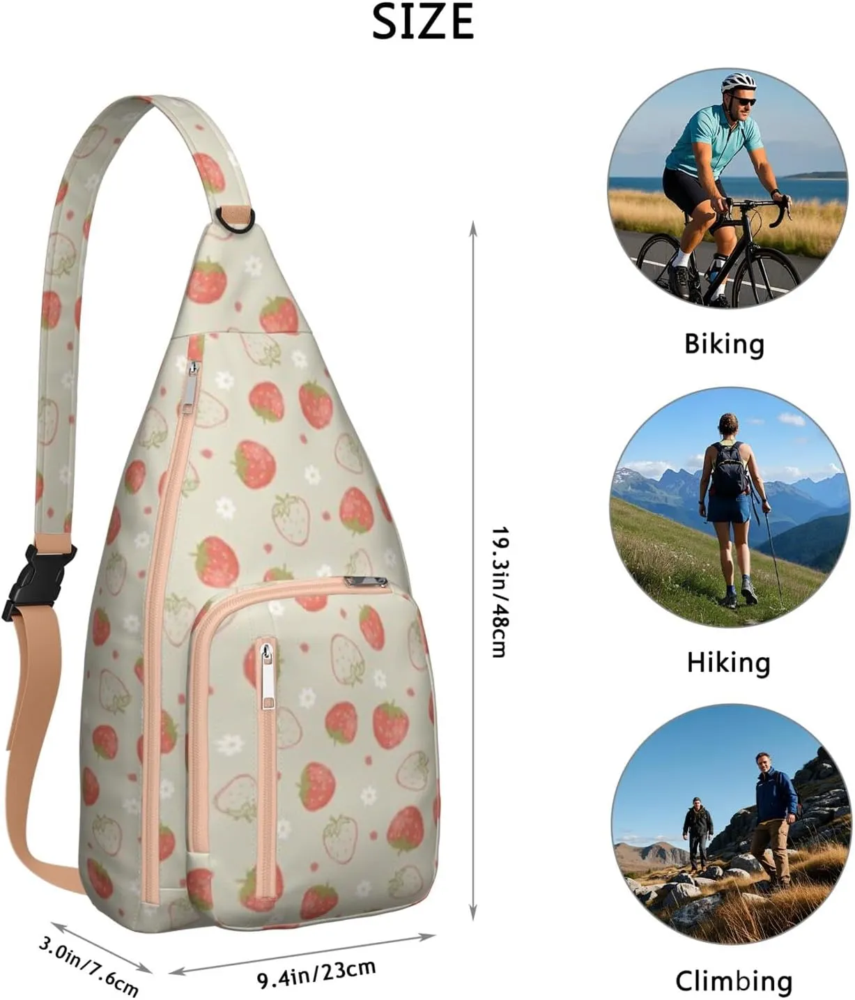 Shoulder Sling Crossbody Casual Chest Bag For Travel Sports Running,Backpack for Men & Women Lightweight Sports BagCrossbody Concealed Carry,Strawberry Shoulder Bag Waterproof Chest Bag