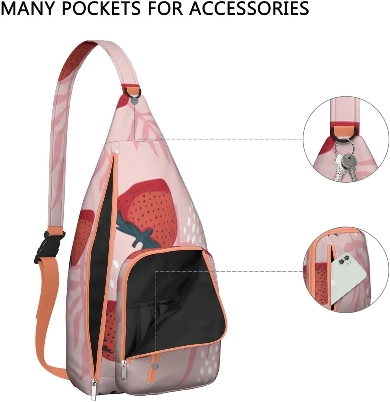 Shoulder Sling Crossbody Casual Chest Bag For Travel Sports Running,Backpack for Men & Women Lightweight Sports BagCrossbody Concealed Carry,Strawberry Shoulder Bag Waterproof Chest Bag