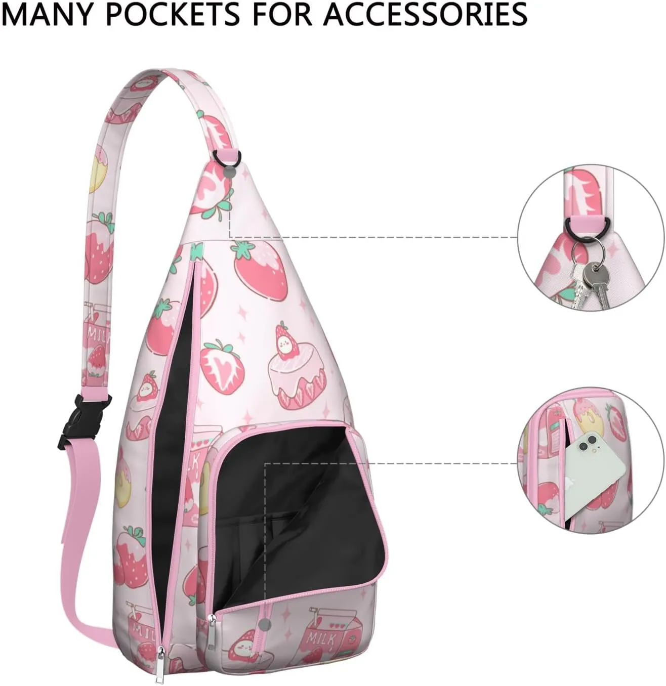 Shoulder Sling Crossbody Casual Chest Bag For Travel Sports Running,Backpack for Men & Women Lightweight Sports BagCrossbody Concealed Carry,Strawberry Shoulder Bag Waterproof Chest Bag