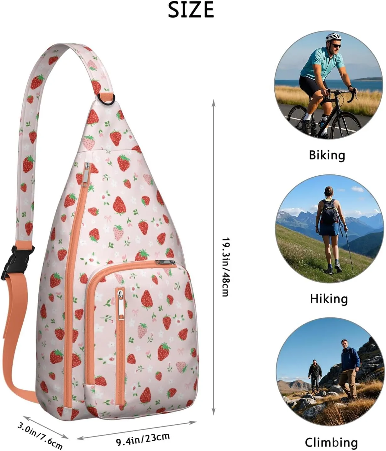 Shoulder Sling Crossbody Casual Chest Bag For Travel Sports Running,Backpack for Men & Women Lightweight Sports BagCrossbody Concealed Carry,Strawberry Shoulder Bag Waterproof Chest Bag