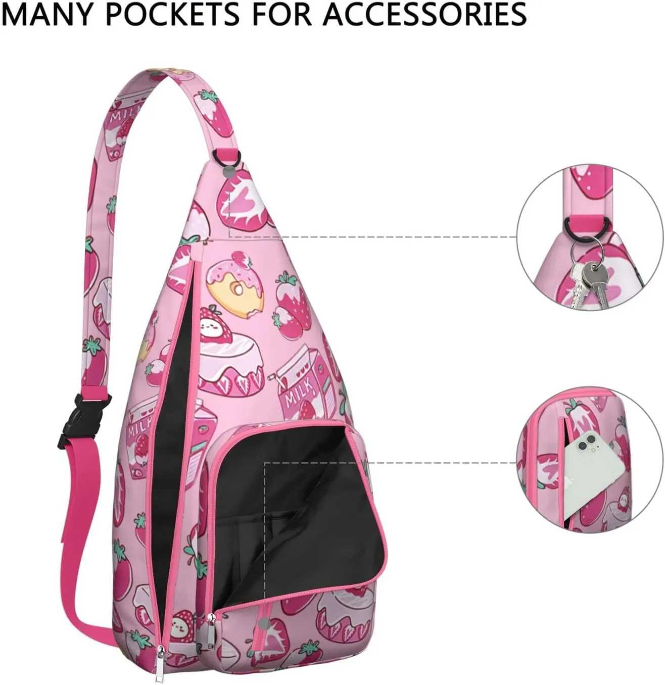 Shoulder Sling Crossbody Casual Chest Bag For Travel Sports Running,Backpack for Men & Women Lightweight Sports BagCrossbody Concealed Carry,Strawberry Shoulder Bag Waterproof Chest Bag