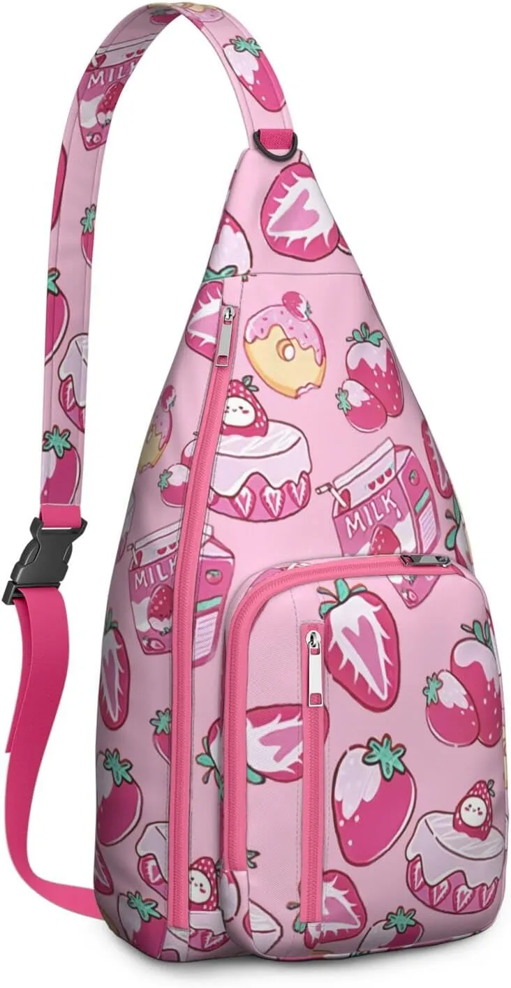 Shoulder Sling Crossbody Casual Chest Bag For Travel Sports Running,Backpack for Men & Women Lightweight Sports BagCrossbody Concealed Carry,Strawberry Shoulder Bag Waterproof Chest Bag