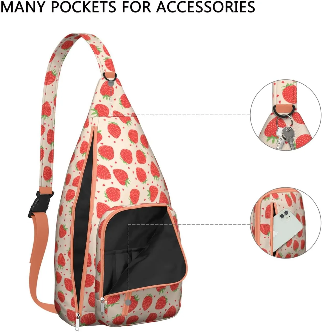 Shoulder Sling Crossbody Casual Chest Bag For Travel Sports Running,Backpack for Men & Women Lightweight Sports BagCrossbody Concealed Carry,Strawberry Shoulder Bag Waterproof Chest Bag