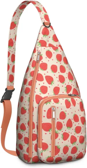 Shoulder Sling Crossbody Casual Chest Bag For Travel Sports Running,Backpack for Men & Women Lightweight Sports BagCrossbody Concealed Carry,Strawberry Shoulder Bag Waterproof Chest Bag