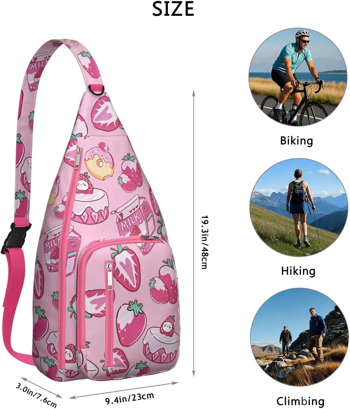 Shoulder Sling Crossbody Casual Chest Bag For Travel Sports Running,Backpack for Men & Women Lightweight Sports BagCrossbody Concealed Carry,Strawberry Shoulder Bag Waterproof Chest Bag