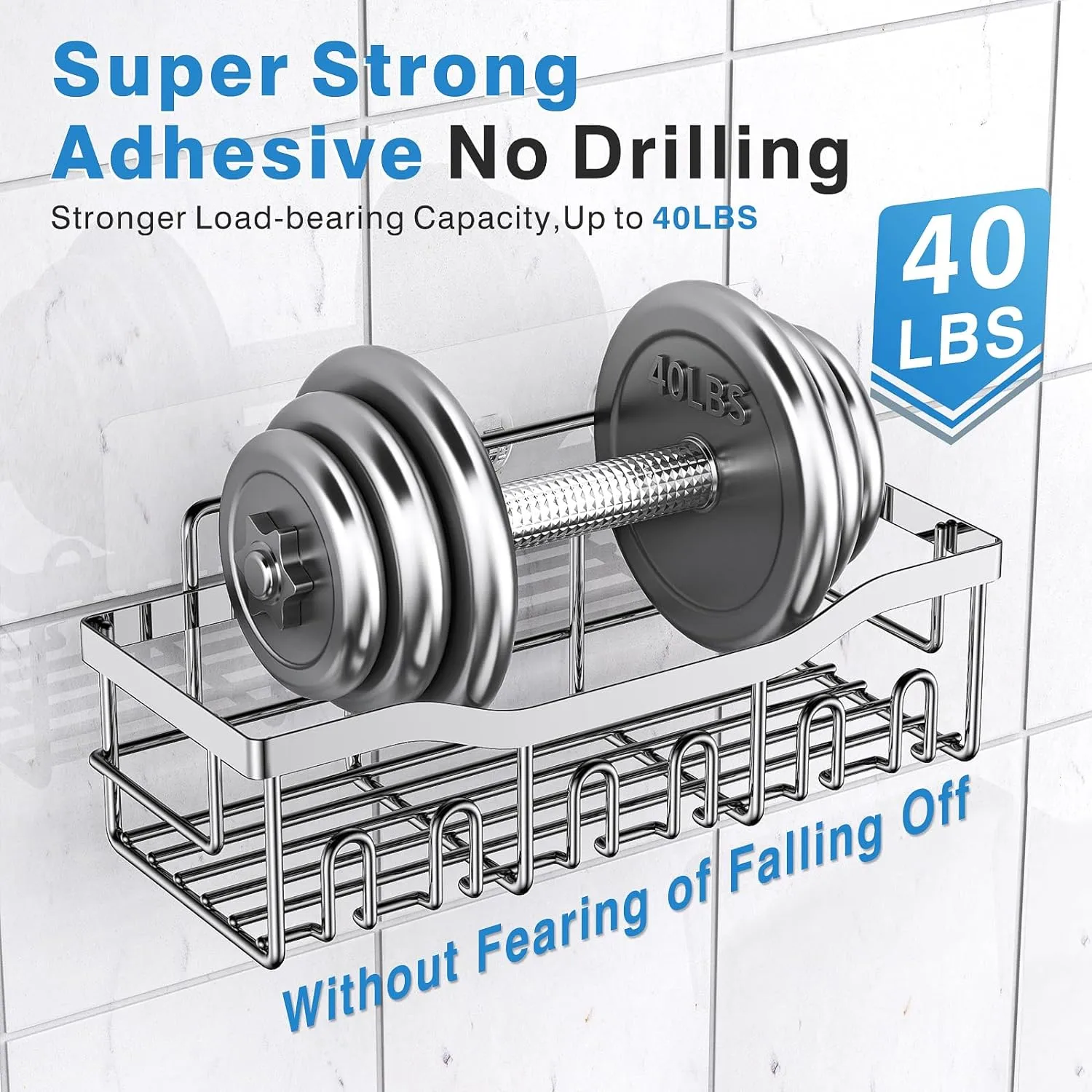 Shower Caddy 5 Pack - Adhesive Organizer for Bathroom & Kitchen, No Drilling, Large Capacity, Rustproof Stainless Steel Shelves
