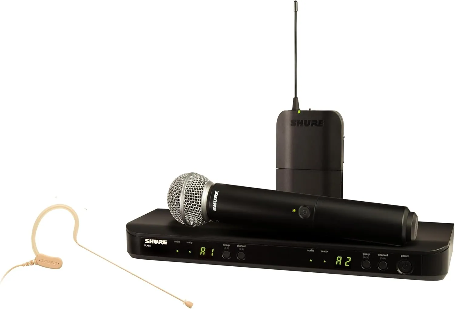Shure BLX1288/MX153 Wireless Microphone System - 14-Hour Battery Life, 300 ft Range, UHF | Includes Handheld & Earset Mics, Dual Channel Receiver | H10 Band (BLX1288/MX153-H10)