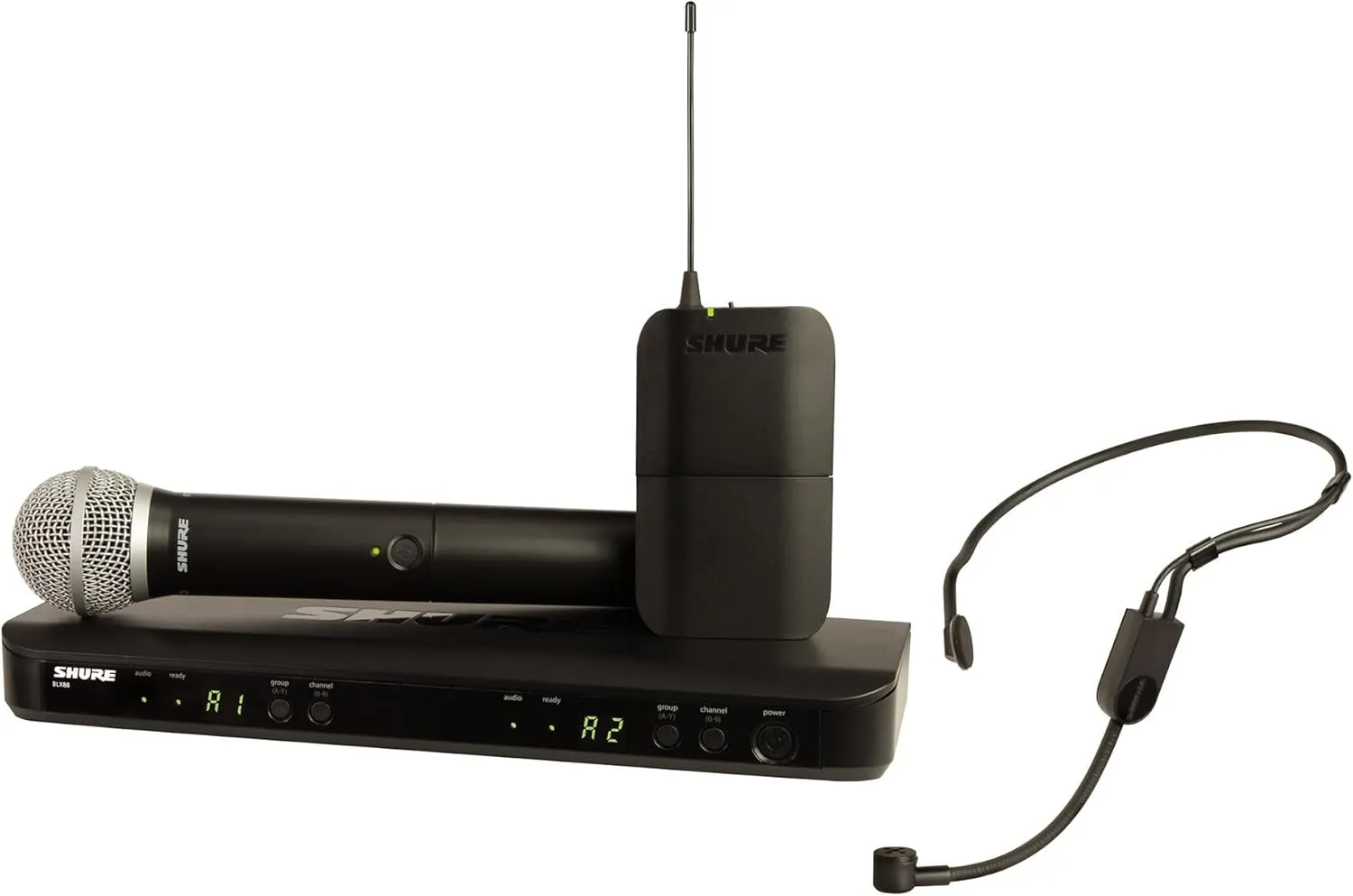 Shure BLX1288/P31 Wireless Microphone System - 14-Hour Battery Life, 300 ft Range, UHF | Includes Handheld & Headset Mics, Dual Channel Receiver | J11 Band (BLX1288/P31-J11)