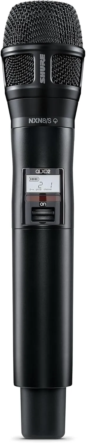 Shure QLXD2/N8SB Handheld Transmitter with Nexadyne 8/S Black Supercardioid Vocal Mic Capsule - for QLX-D Digital Wireless Microphone Systems, Receiver Sold Separately | G50 Band (QLXD2/N8SB=-G50)