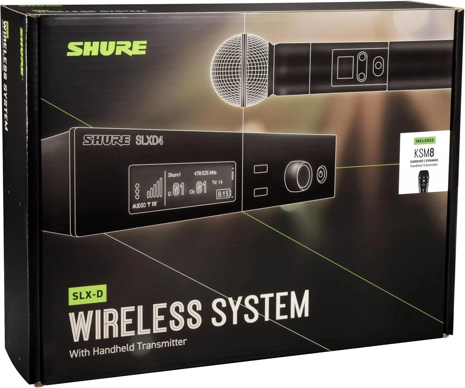 Shure SLXD24/K8B Digital Wireless Microphone System - Includes SLXD2 Handheld Transmitter with KSM8 Black Vocal Mic Capsule and SLXD4 Single Channel Rack Mount Receiver | J52 Band (SLXD24/K8B-J52)