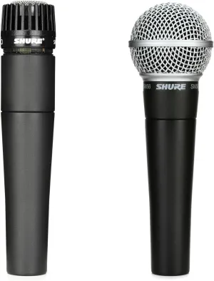Shure SM57 & SM58 Microphone Set - Professional Dynamic Cardioid Pair for Instruments & Vocals - Crisp Sound & Versatile Performance