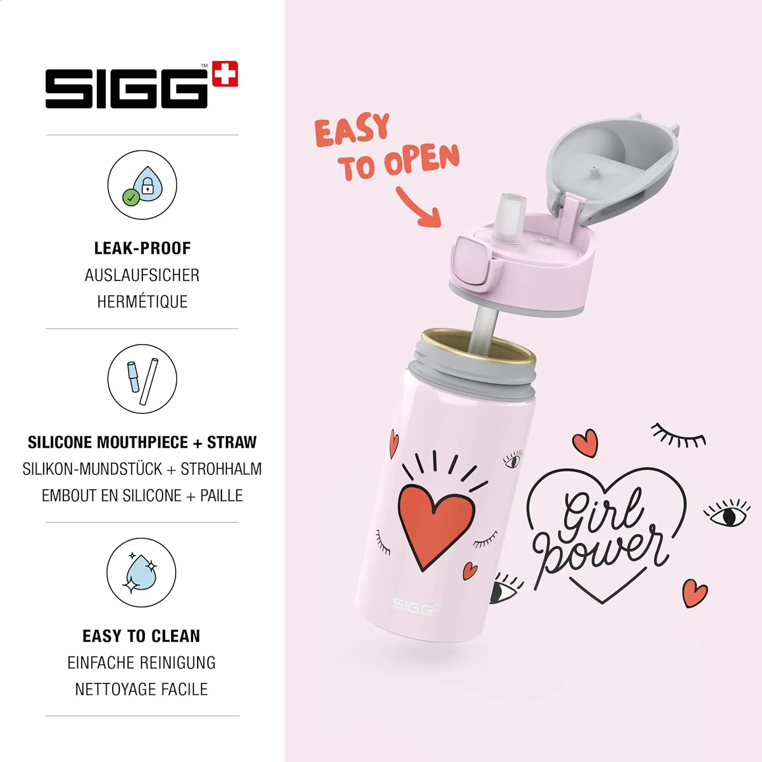 SIGG - Kids Miracle Water Bottle - Girl Power - Lightweight Aluminium with Leak-Proof Lid - One Hand Children's Drink Bottle - 13 Oz
