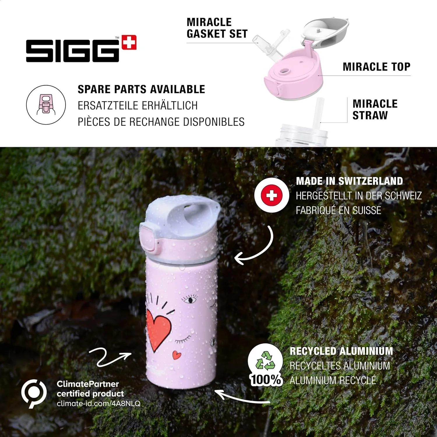 SIGG - Kids Miracle Water Bottle - Girl Power - Lightweight Aluminium with Leak-Proof Lid - One Hand Children's Drink Bottle - 13 Oz