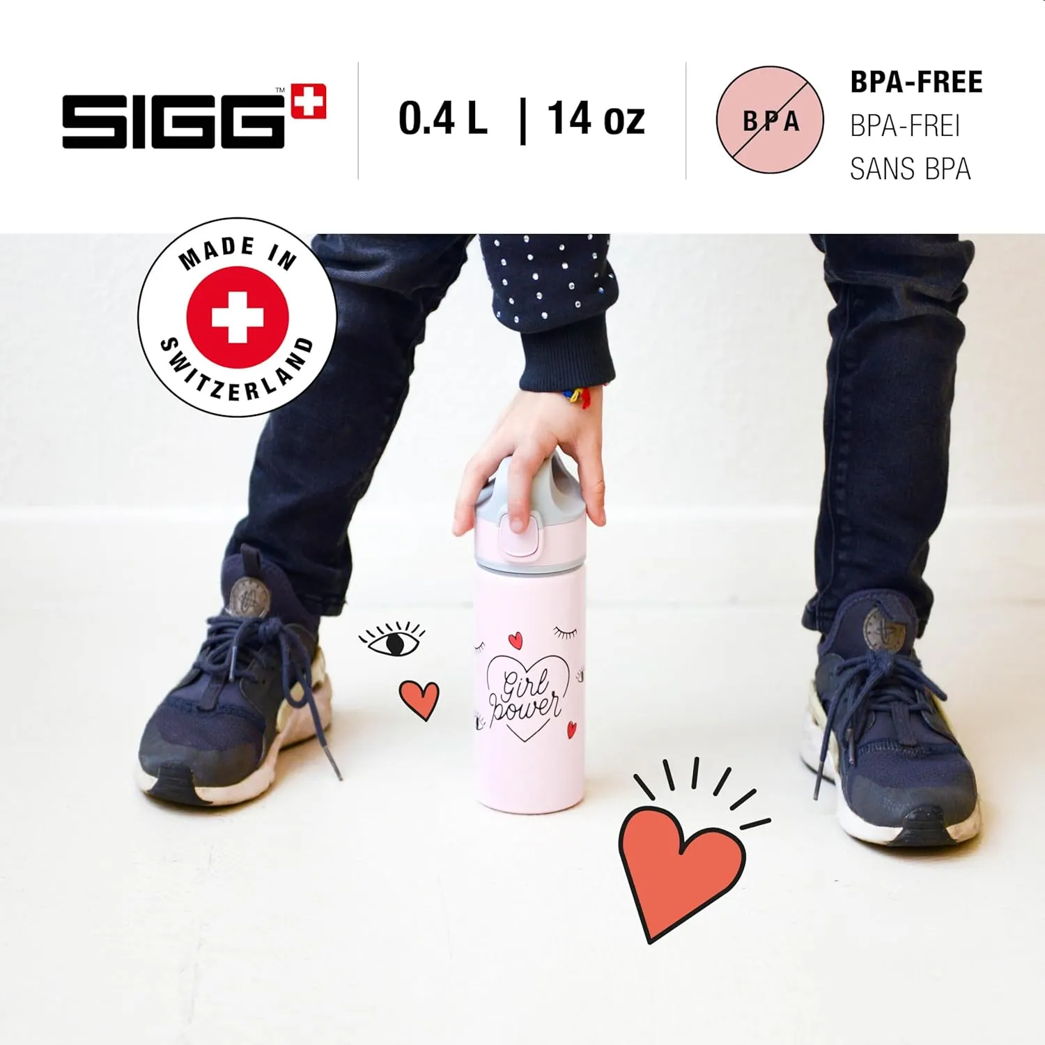 SIGG - Kids Miracle Water Bottle - Girl Power - Lightweight Aluminium with Leak-Proof Lid - One Hand Children's Drink Bottle - 13 Oz