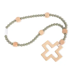 Silicone Decade Rosary - My First Rosary With Cross, Christian Communion Party Decorations, Sensory Toys for Girls (Green Cross Necklace)