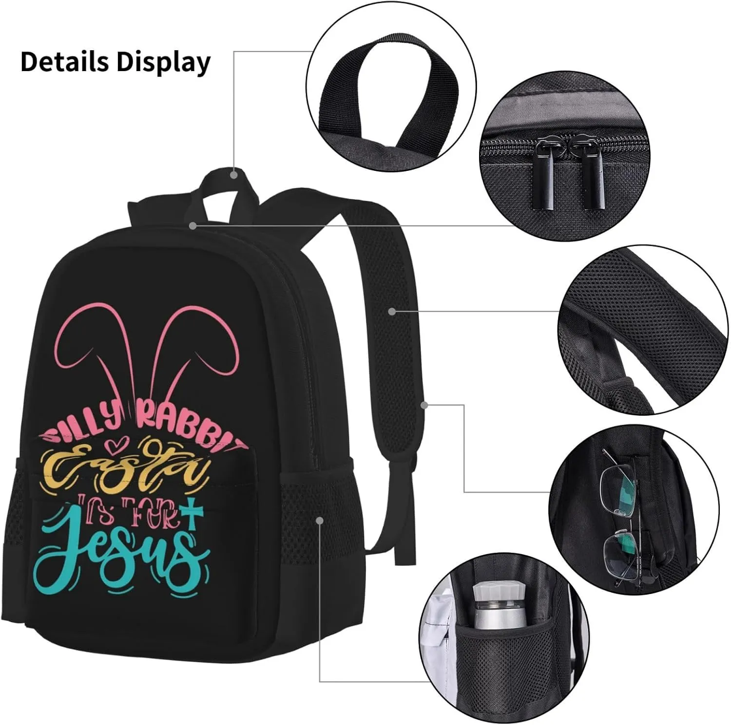 Silly Rabbit Easter Is For Jesus Multifunctional Pocket Backpack Crossbody Lunch Bag Pencil Case 3Pcs Set Large Capacity Backpack