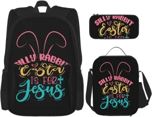 Silly Rabbit Easter Is For Jesus Multifunctional Pocket Backpack Crossbody Lunch Bag Pencil Case 3Pcs Set Large Capacity Backpack
