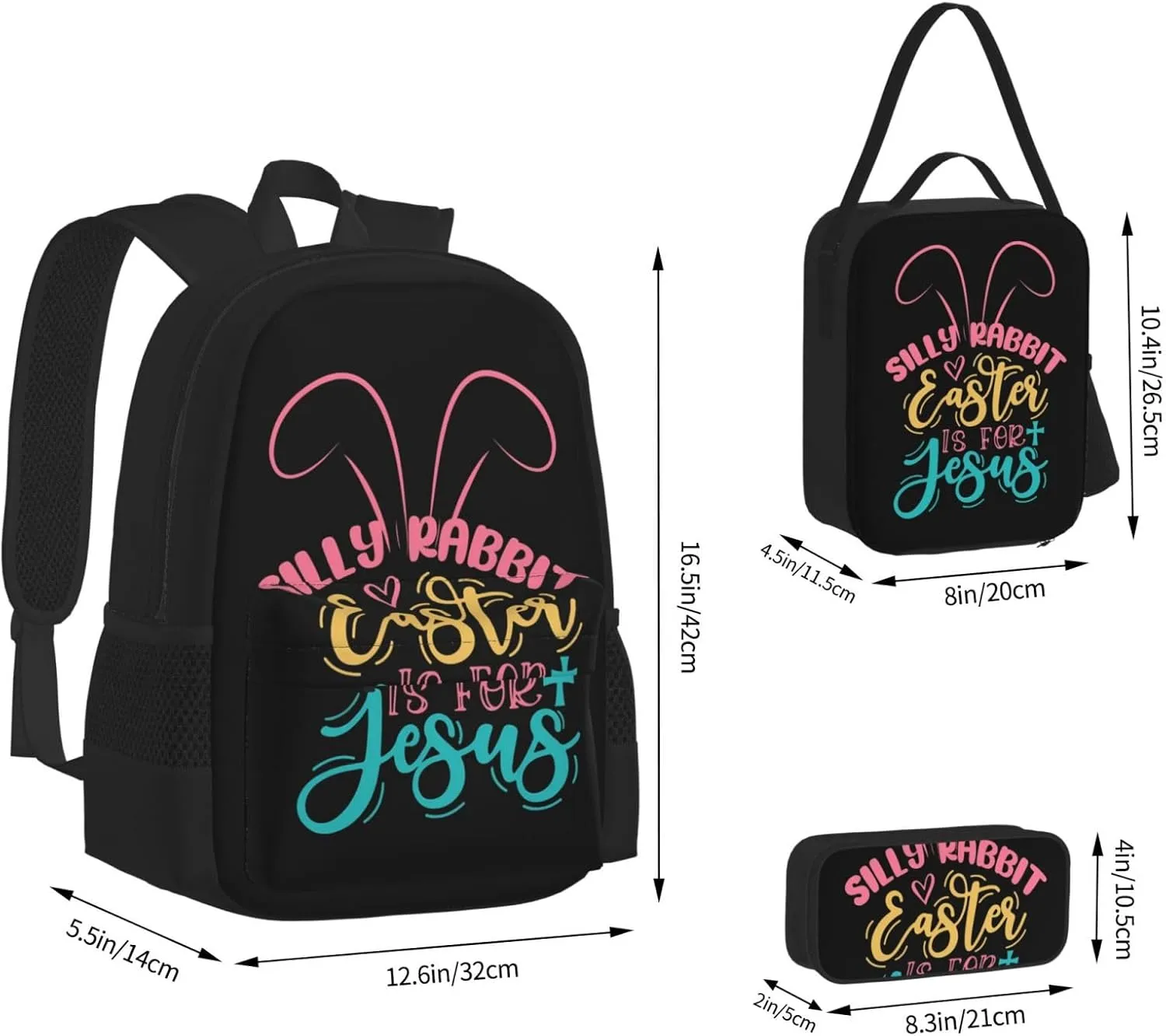 Silly Rabbit Easter Is For Jesus Multifunctional Pocket Backpack Crossbody Lunch Bag Pencil Case 3Pcs Set Large Capacity Backpack