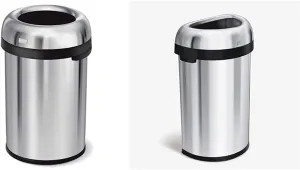 Simplehuman 115 Liter / 30 Gallon Brushed Stainless Steel Trash Can, Commercial Grade, 60 Liter / 15.9 Gallon Large Semi-Round Open Top Trash Can