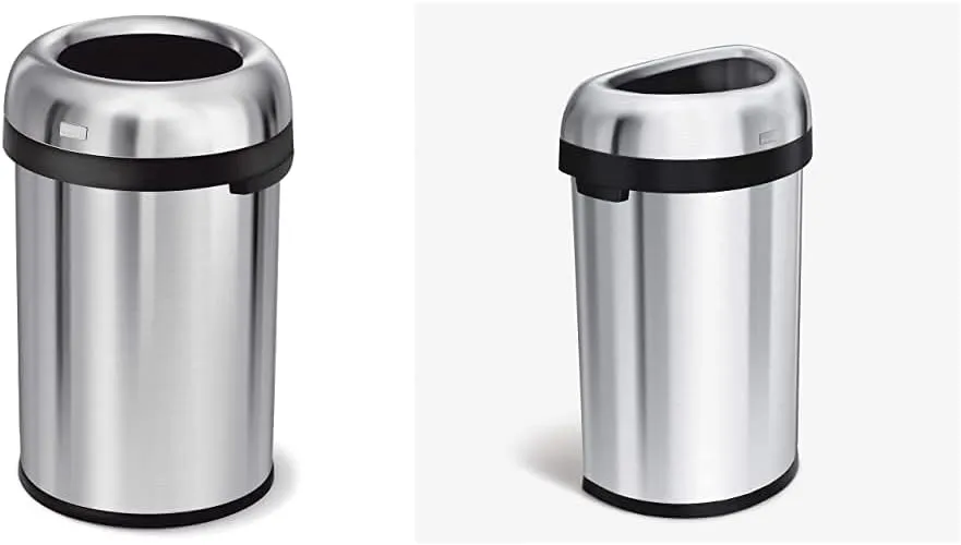 Simplehuman 115 Liter / 30 Gallon Brushed Stainless Steel Trash Can, Commercial Grade, 60 Liter / 15.9 Gallon Large Semi-Round Open Top Trash Can