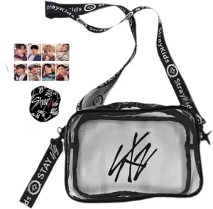 SK Lightstick Transparent PVC Cross Body Bag with Photocards and Keychain, Compatible with Stray Kids Lightstick Ver1/2,Stylish Travel and Casual Shoulder Bag for Fans,Gift Idea