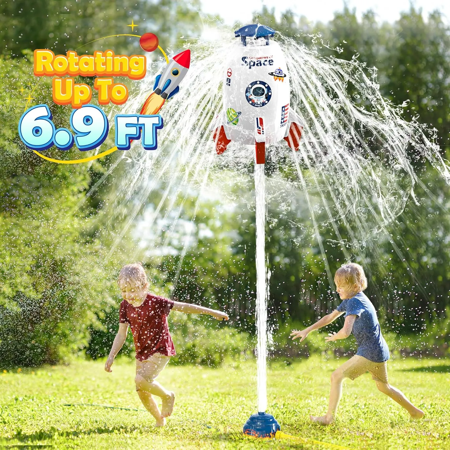 Skirfy Sprinklers for Yard Rocket Outdoor Water Toys for Kids, Rocket Design Powered Lift Off 9-16ft & Spin, Summer Garden Water Play Toys & Birthday Gift for Girls Boys Age 3-12 Year Old