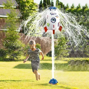 Skirfy Sprinklers for Yard Rocket Outdoor Water Toys for Kids, Rocket Design Powered Lift Off 9-16ft & Spin, Summer Garden Water Play Toys & Birthday Gift for Girls Boys Age 3-12 Year Old