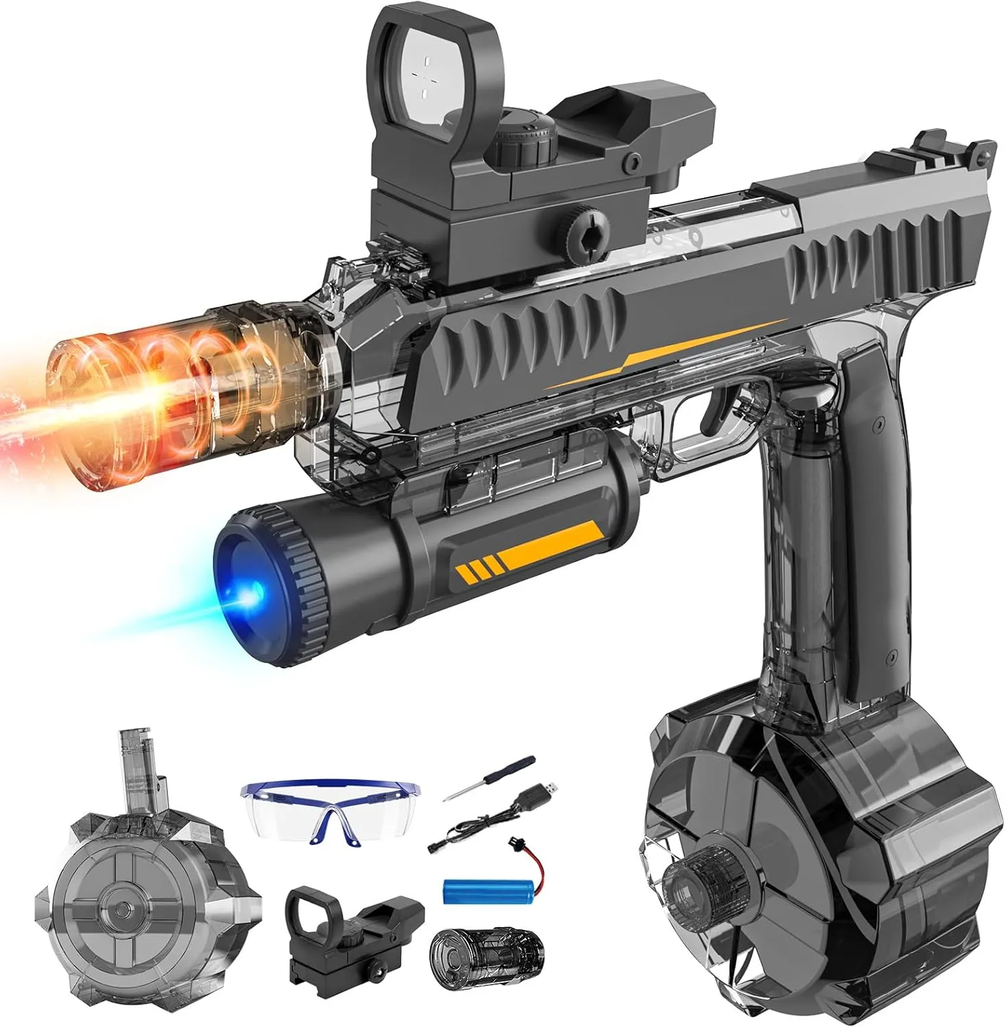 Skirfy Strongest Electric Water Pistol with 400 Ammos, Water Gun High Powered IP67 Waterproof Up to 32FT,Ideal for Outdoor Swimming Pool Beach Games-Black