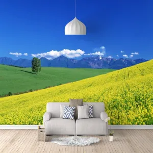 Sky Mountains Custom Mural, Prairie Pastoral Peel and Stick Wallpaper Natural Scenery 3D Poster Photo Wallpaper Bedroom Living Room Background Wall Mural,158"Wx110"H