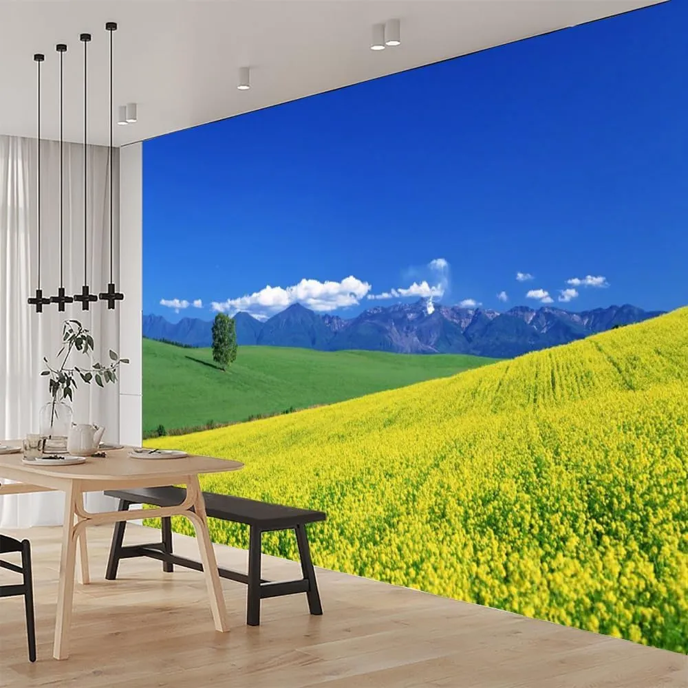 Sky Mountains Custom Mural, Prairie Pastoral Peel and Stick Wallpaper Natural Scenery 3D Poster Photo Wallpaper Bedroom Living Room Background Wall Mural,158"Wx110"H