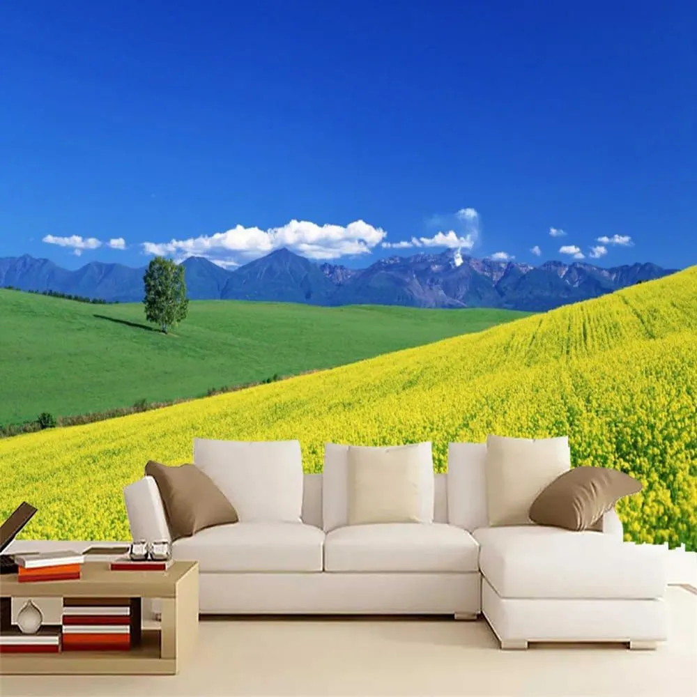 Sky Mountains Custom Mural, Prairie Pastoral Peel and Stick Wallpaper Natural Scenery 3D Poster Photo Wallpaper Bedroom Living Room Background Wall Mural,158"Wx110"H