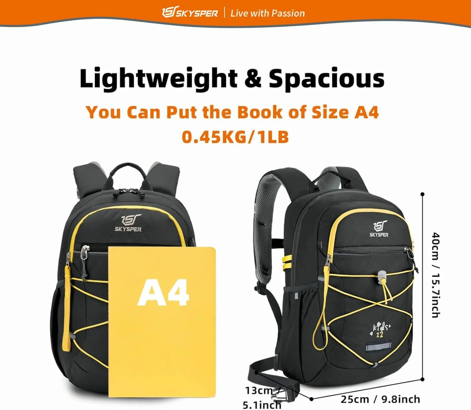 SKYSPER Kids Backpack 12L Children School Bag Child Boy Girl Pack Ages 4-8 for Traveling Day Trips Classes Camping(Black)