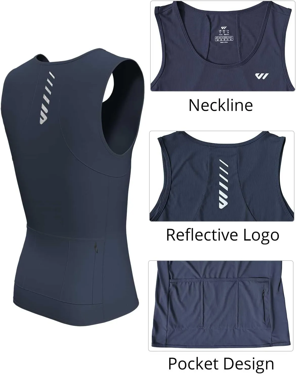 Sleeveless Cycling Jersey Men, Biking Base Layer Breathable and Lightweight with Back Pocket Sports Vest