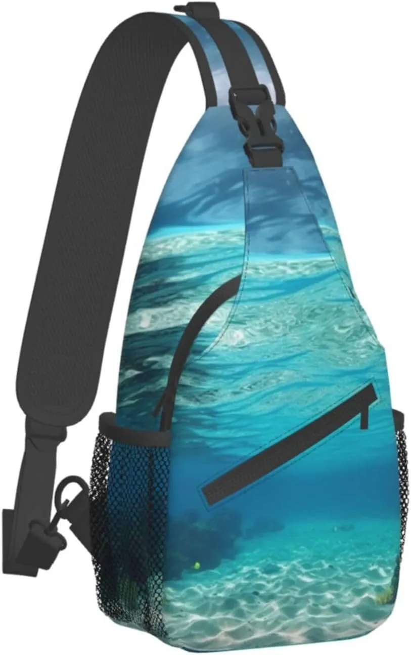 Sling Bag for Women Men Shoulder Bag Valley Chest Bag Travel Fanny Pack Lightweight Casual Daypack, Underwater View of Tropical Beach, One Size